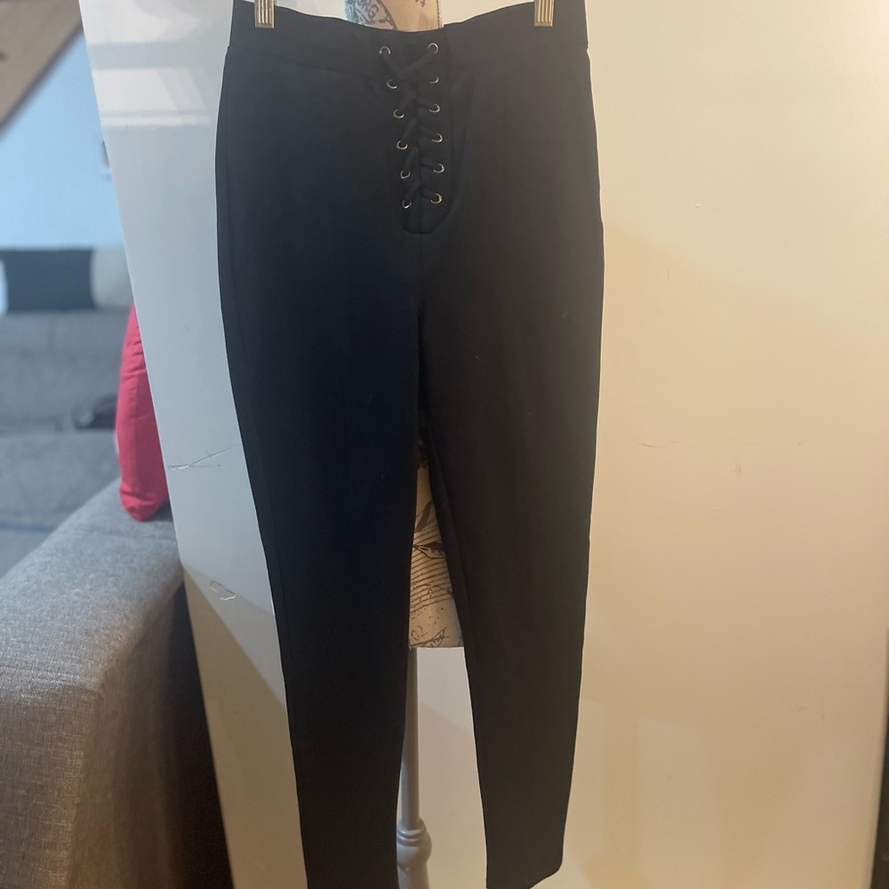 Lush Black Lace-Up Skinny Ponte Pants